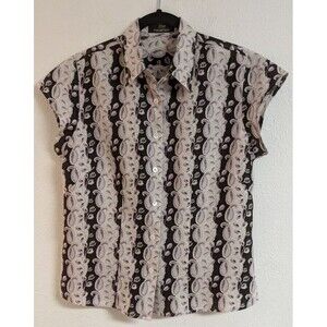 Women's Jim Thompson 100% Linen Button-Up Cap Sleeve Floral Paisley Top 8